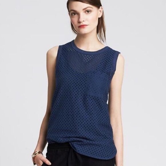 Banana Republic Navy Blue Mesh Tank Top - Picture 1 of 8